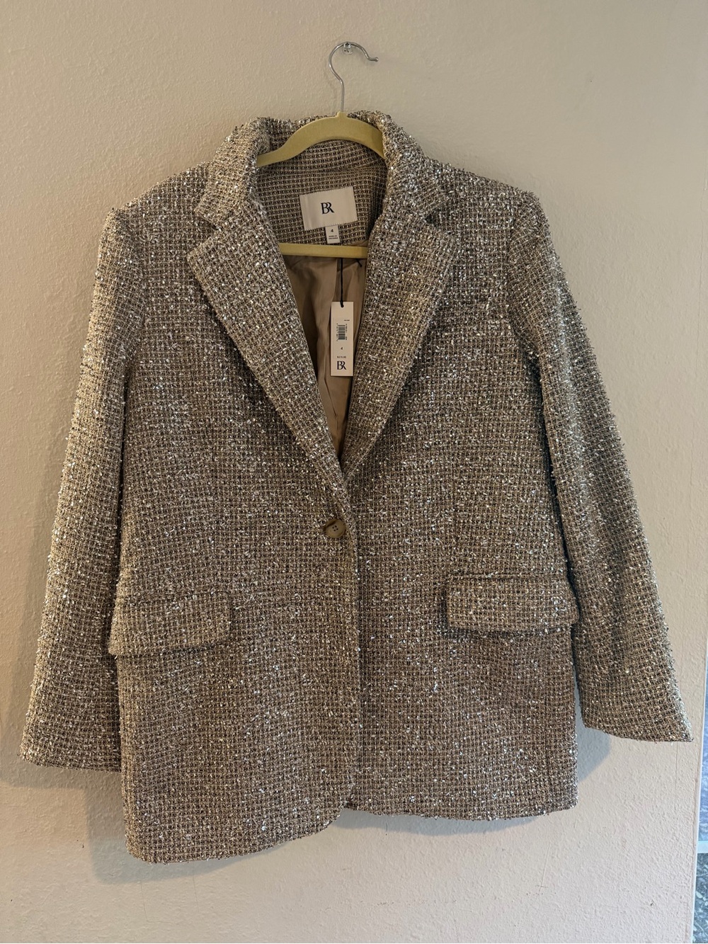 Banana Republic Tweed Blazer Jacket in Neutral Beige